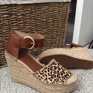 Marc Fisher Brown & Tan Platform Wedge with Ankle Strap